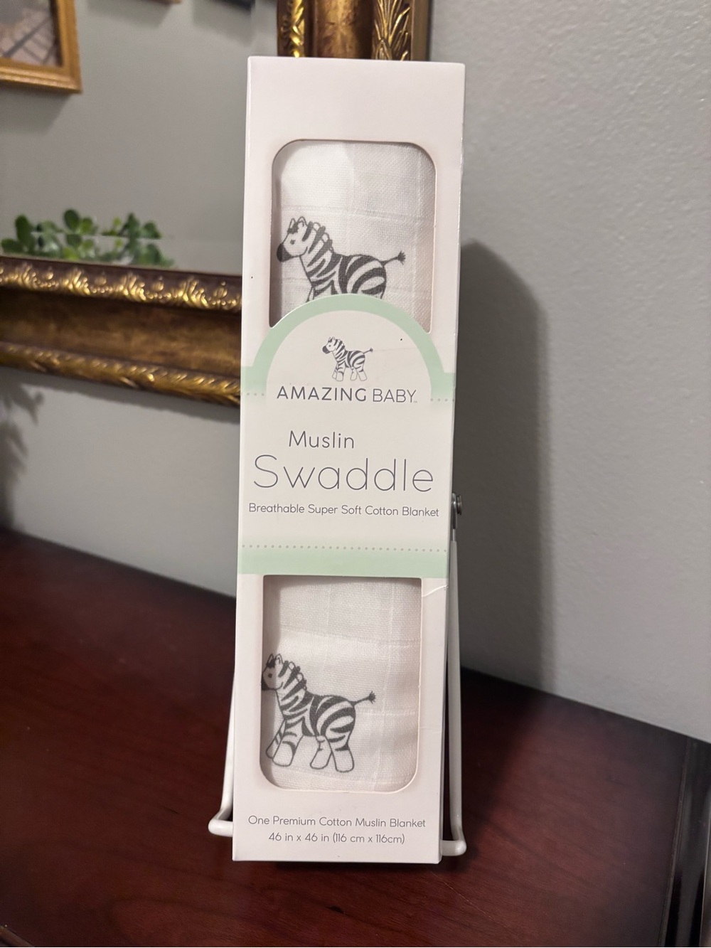 Amazing Baby Brand of a Muslin Swaddle Blanket/Burp Cloth w/ fun Zebra Print.